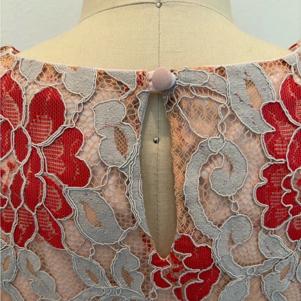 Eva Franco Lace Top & Skirt Set NWT 2 Pcs Persimmon Blue & Pale Pink Size 8